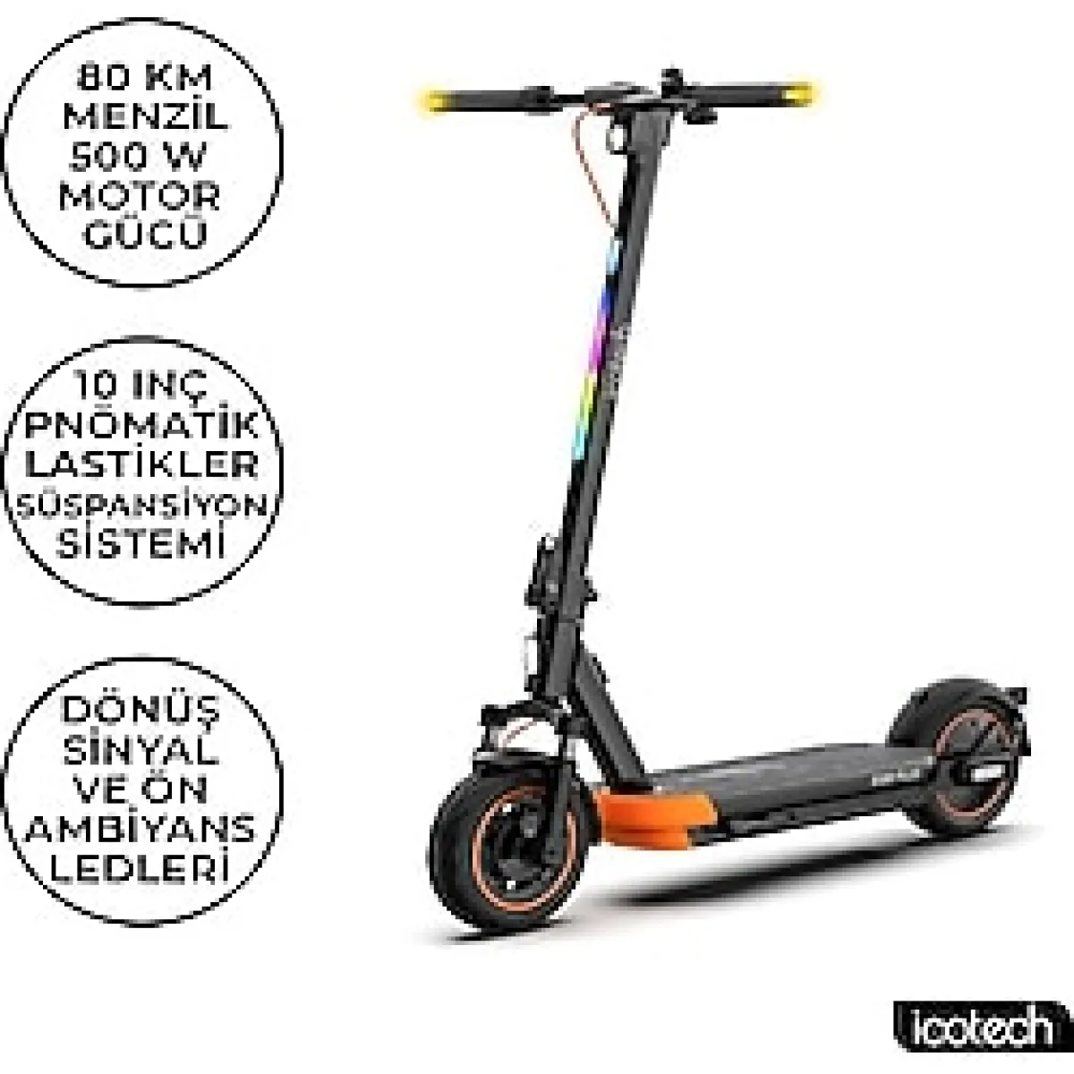 Icotech ES80 Plus Elektrikli Scooter 500 W Motor Gücü 25 Km Hız 80 KM Menzil Süspansiyonlu Tasarım