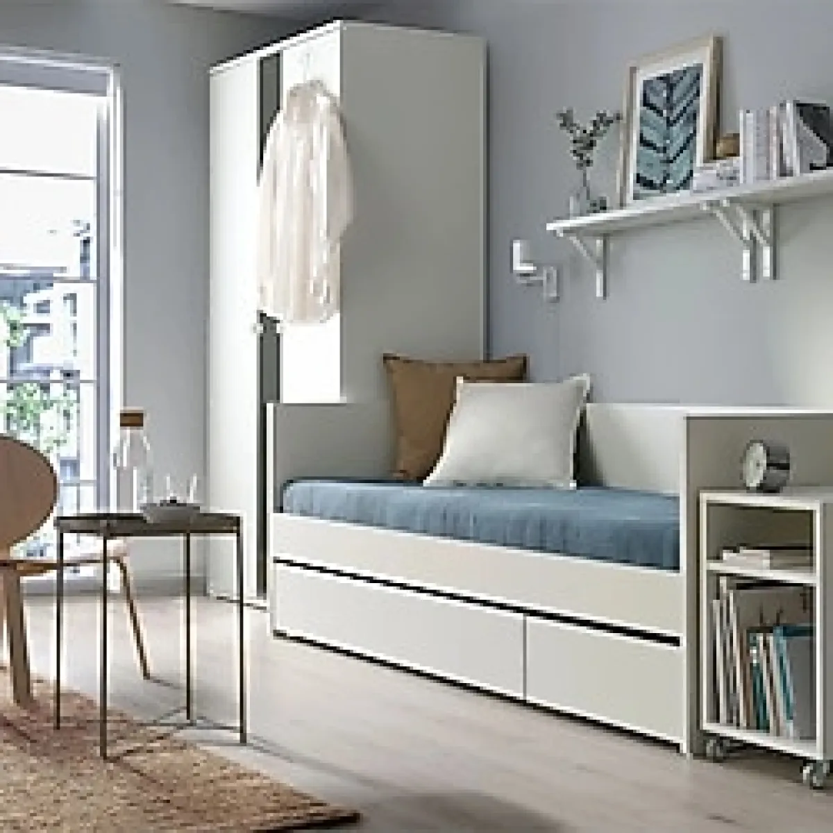 IKEA karyola çekmeceli divan, beyaz, 80x200 cm, Nevresim seti ve yatak ayrı satılır.