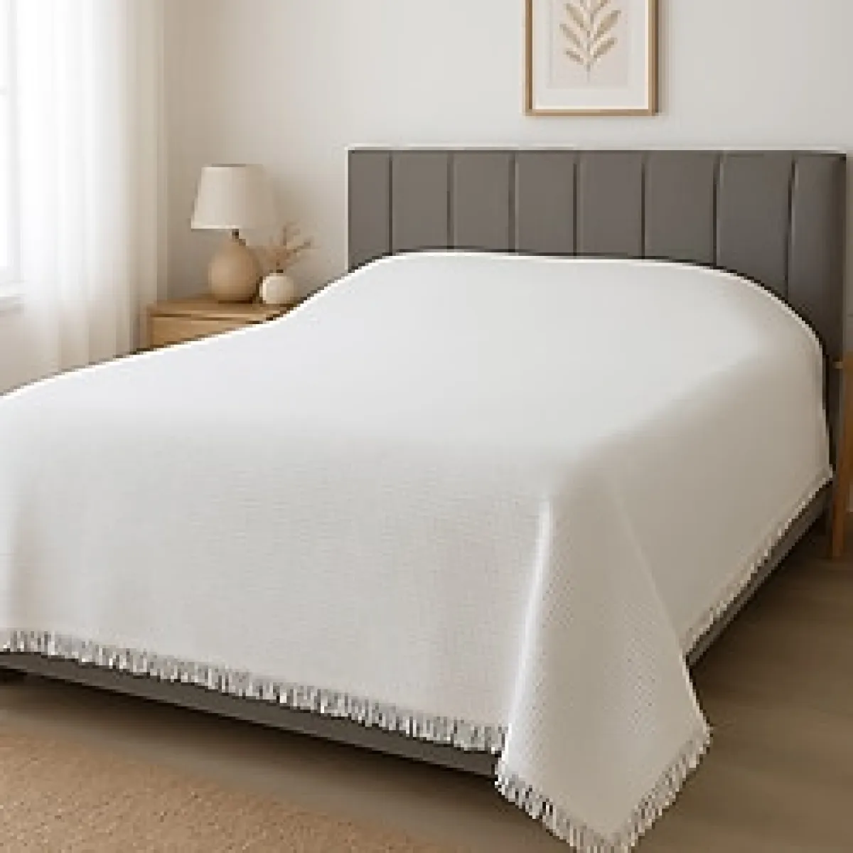 Inter Z Tek Kişilik Beyaz Saçaklı Waffle Otel Pikesi