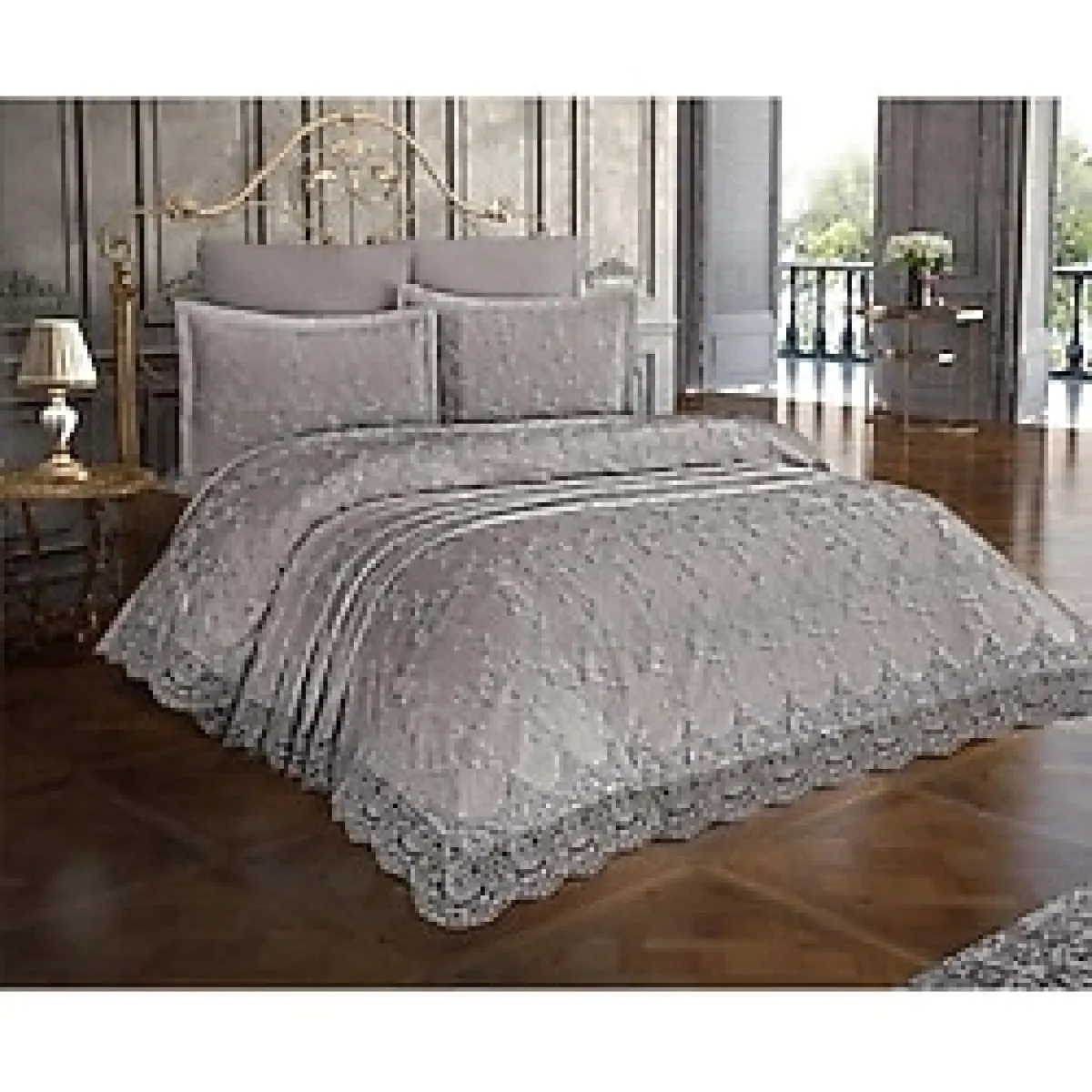 İpekçe Etz Home Fiona Dokuma Dantelli 6 Parça Pike Takımı Gri