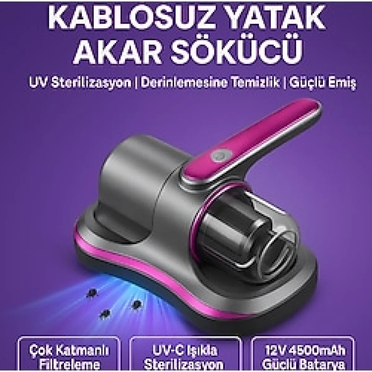 Kablosuz Yatak Temizleme Cihazı, Uv Sterilizasyon, Güçlü Emiş, Sessiz ve Taşınabilir - Ahşap - Seçenek 1