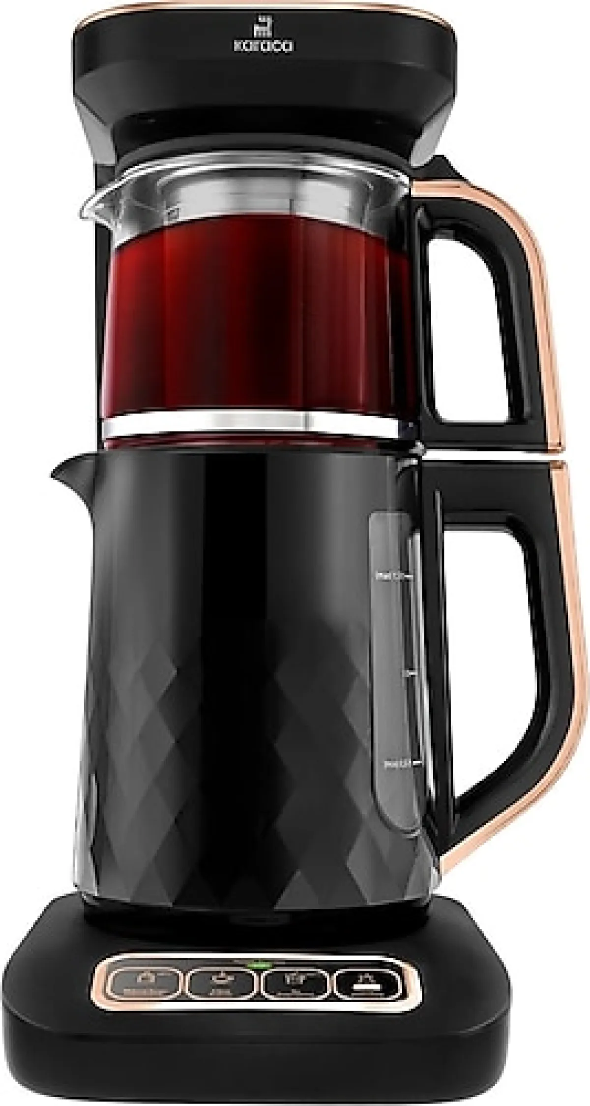 Karaca Çaysever Robotea Pro Quartz 4in1 2500 W Black Copper Konuşan Cam Demlikli Çay Makinesi