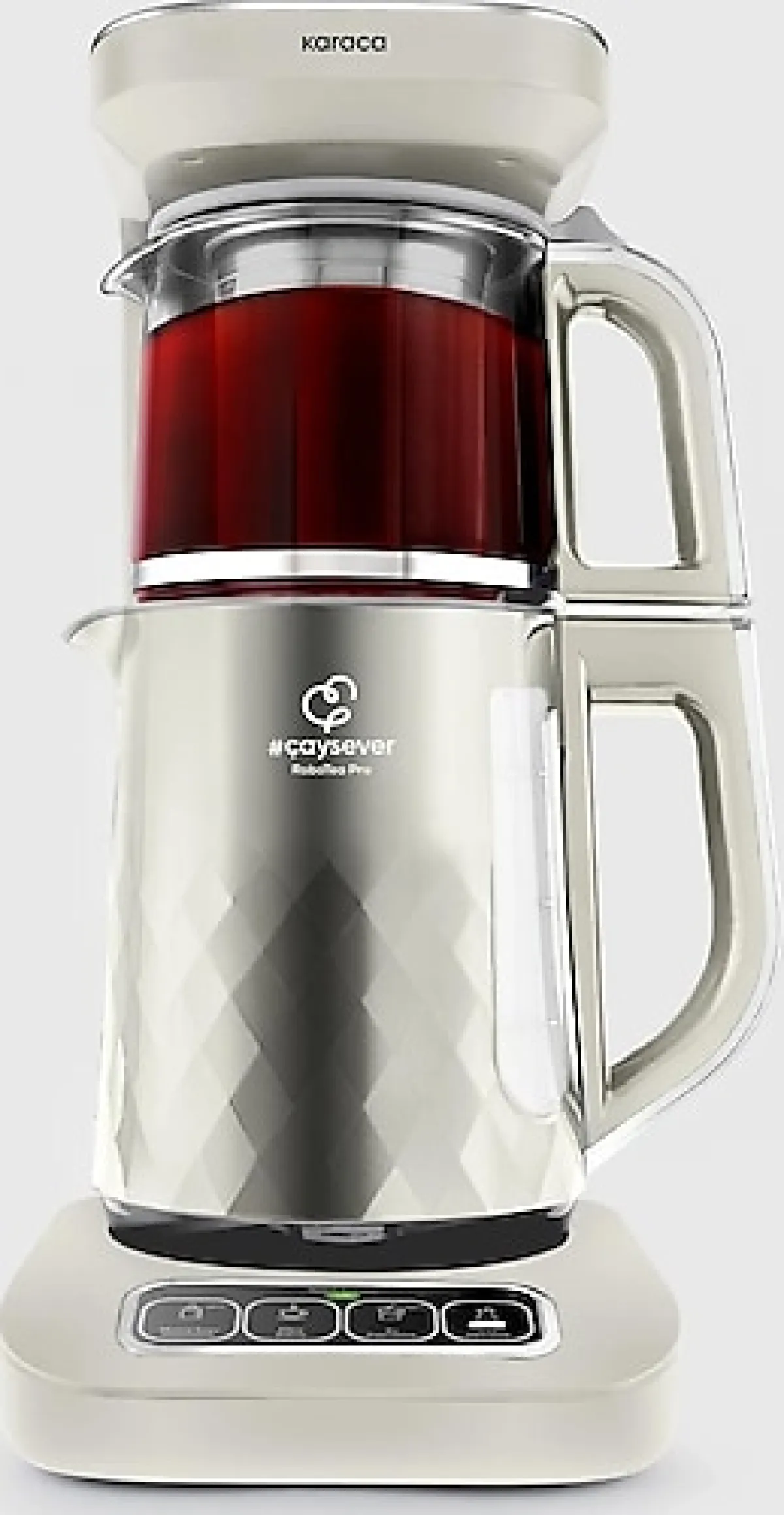 Karaca Çaysever Robotea Pro Quartz 4in1 2500 W Creamy Konuşan Cam Demlikli Çay Makinesi