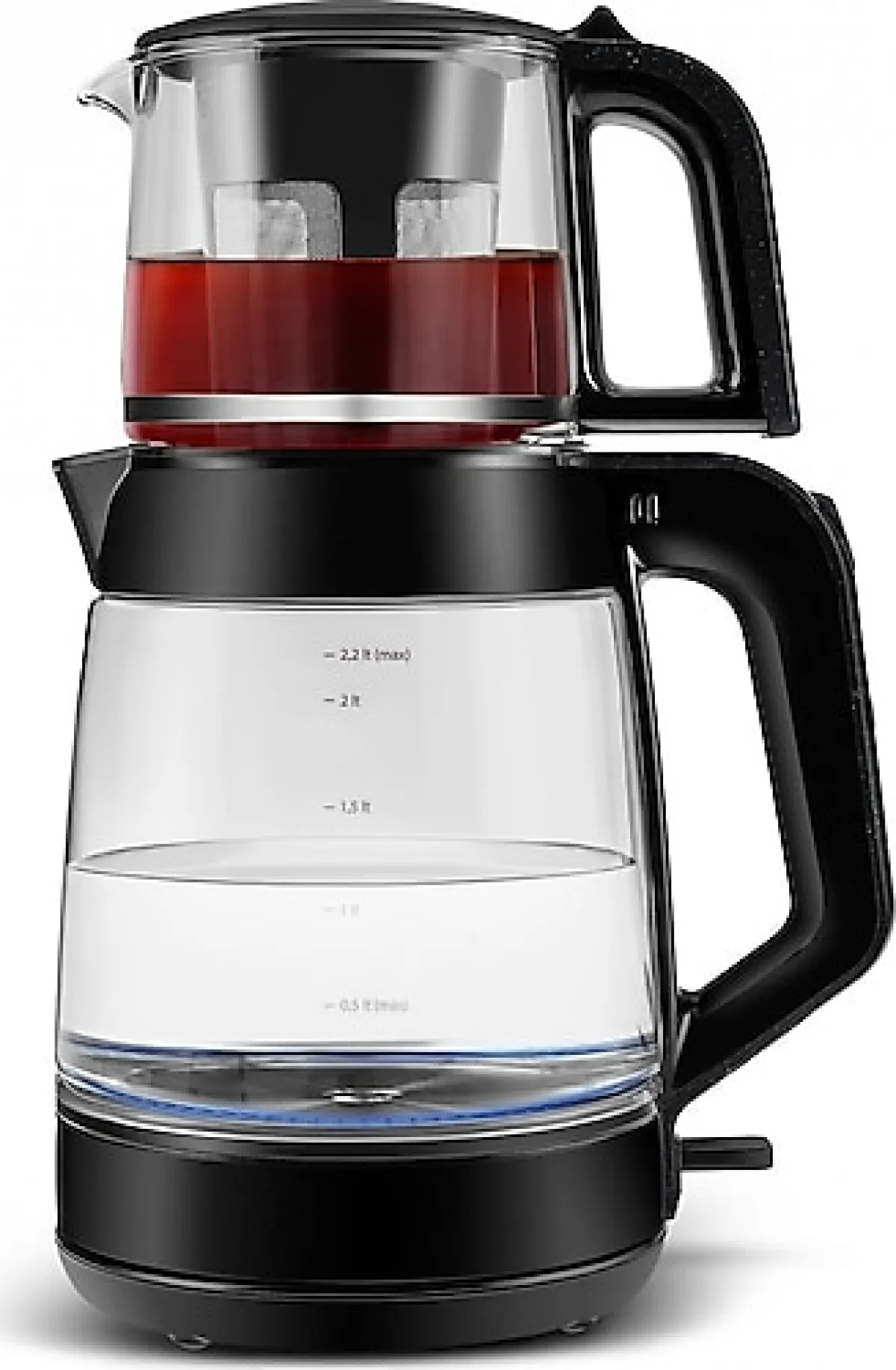 Karaca Glass Tea XL 2in1 Shiny Black Cam Çay Makinesi