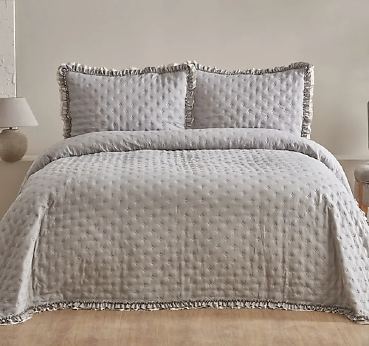 Karaca Home Viona Gri Çift Kişilik Yatak Örtüsü Takımı