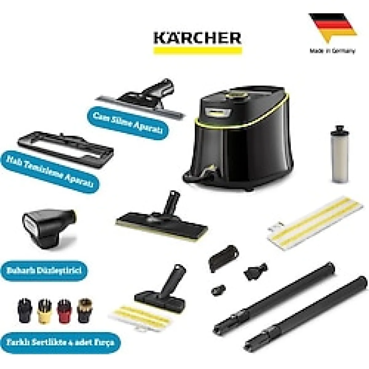 Karcher Sc 3 Deluxe Easyfix Profesyonel Set 1900W 3.5 Bar Hızlı Isınan Buharlı Temizlik Makinesi - LED Göstergeli Sürekli Doldurulabilir Su Tankı - Kimyasalsız %99.99 Bakteri Öldürücü Etkili - Beyaz