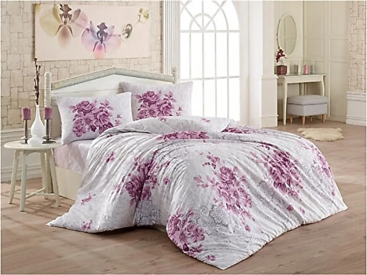 Kristal By Taç Henna Mürdüm Ranforce Tek Kişilik Nevresim Takımı