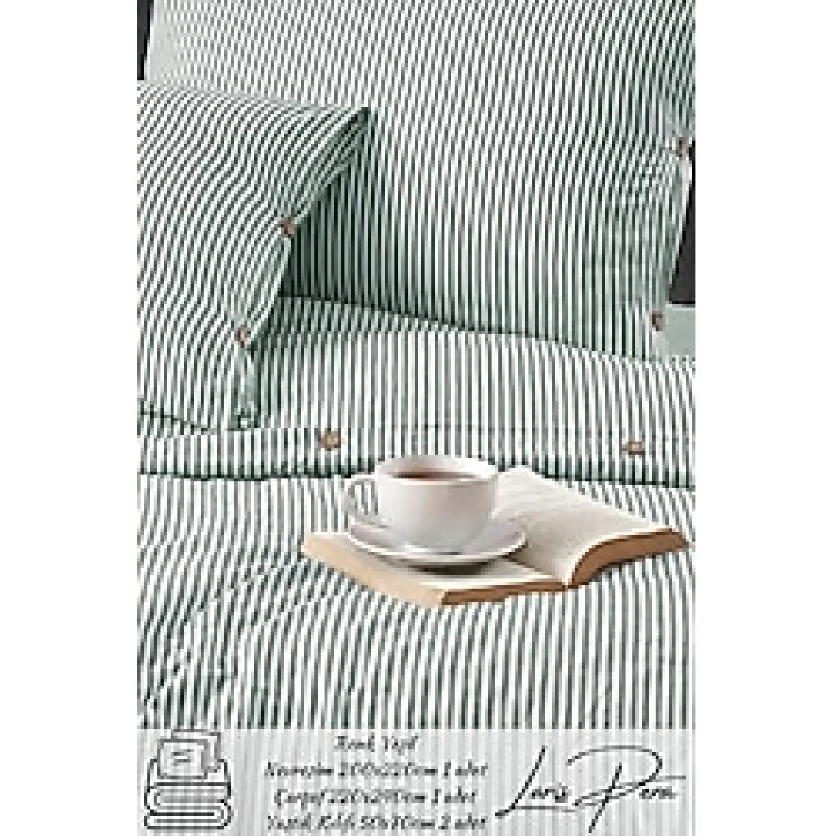 Larispera Battal Boy Düğmeli Pamuklu Ranforce Çizgili Nevresim Takımı King Size Duvet Coverset