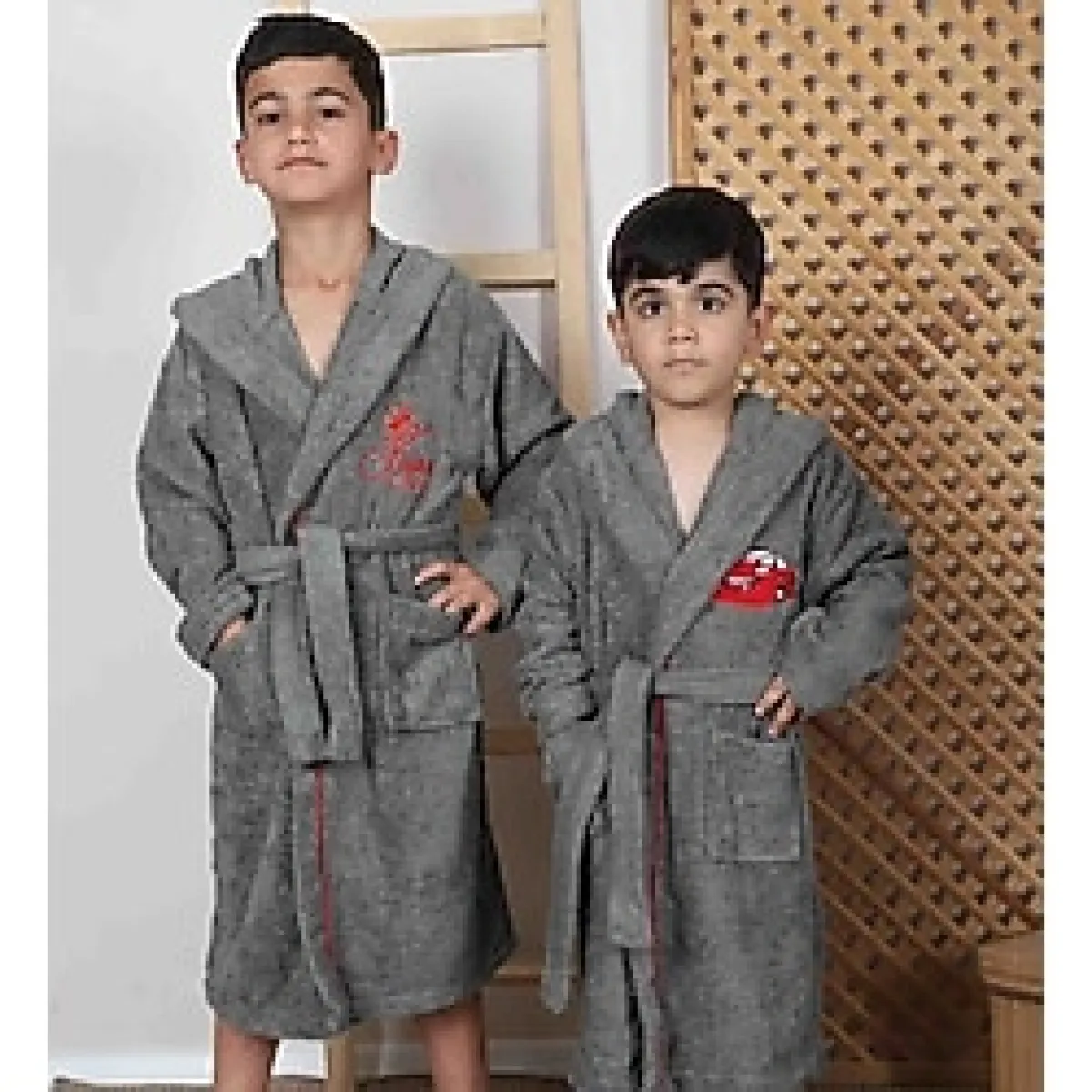 Lavin Pamuklu Kapüşonlu Gençve Çocuk Bornozu - 7 - 8 Yaş - Koyu Gri