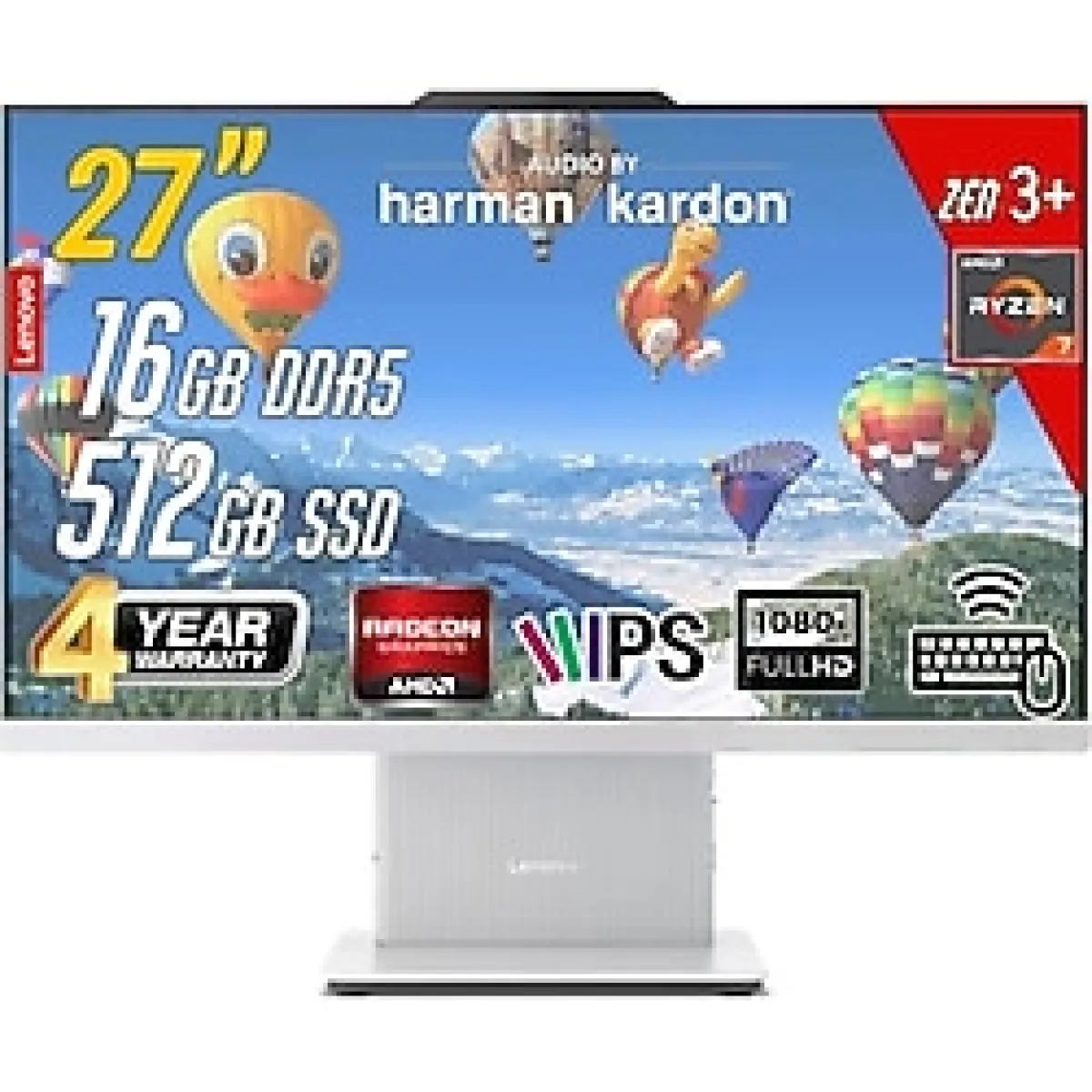 Lenovo Ideacentre 27Arr9 Amd Ryzen 7-7735Hs 16Gb 512Gb 27 Fhd Freedos Beyaz All İn One Bilgisayar
