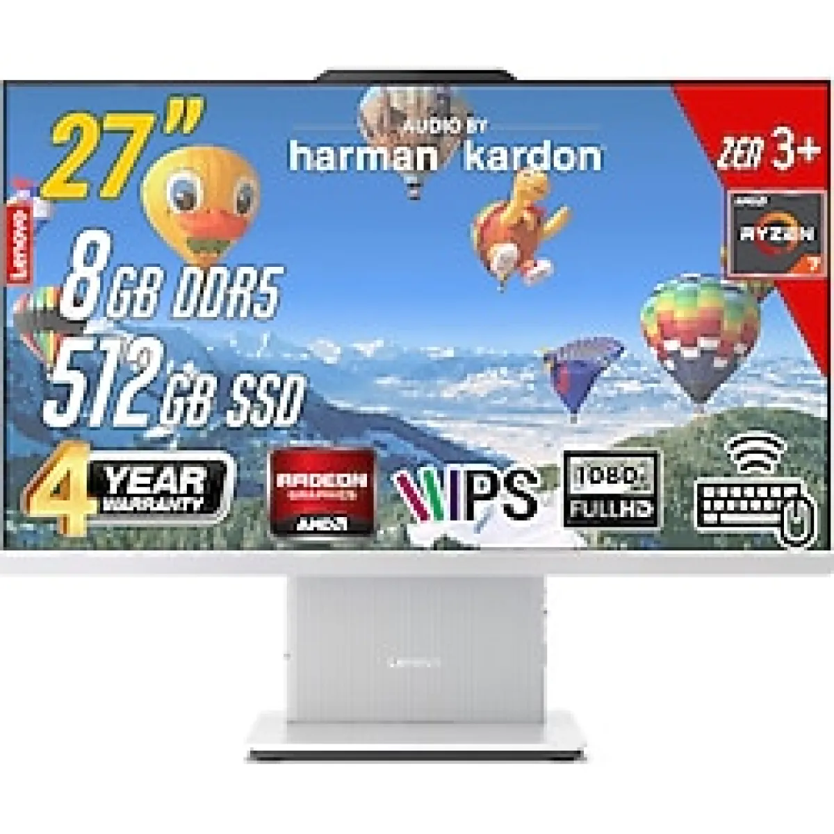 Lenovo Ideacentre 27ARR9 Amd Ryzen 7-7735HS 8gb 512GB 27 Fhd Freedos Beyaz All In One Bilgisayar