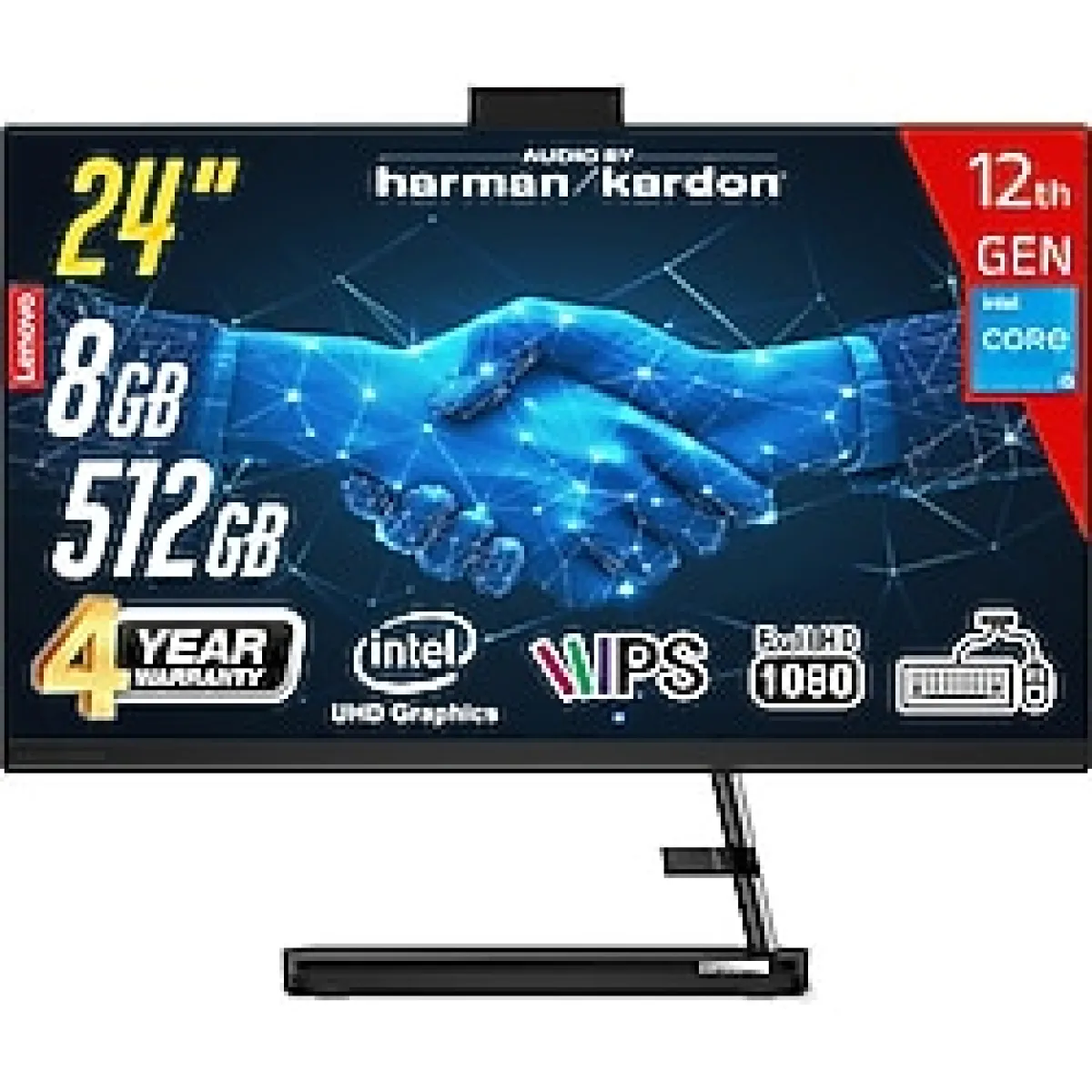 Lenovo Ideacentre Aıo3 24IAP7 Intel Core I5-12450H 8gb 512GB SSD Intel UHD Graphics 23.8 Fhd IPS Freedos Klavye+Mouse Siyah All In One Bilgisayar