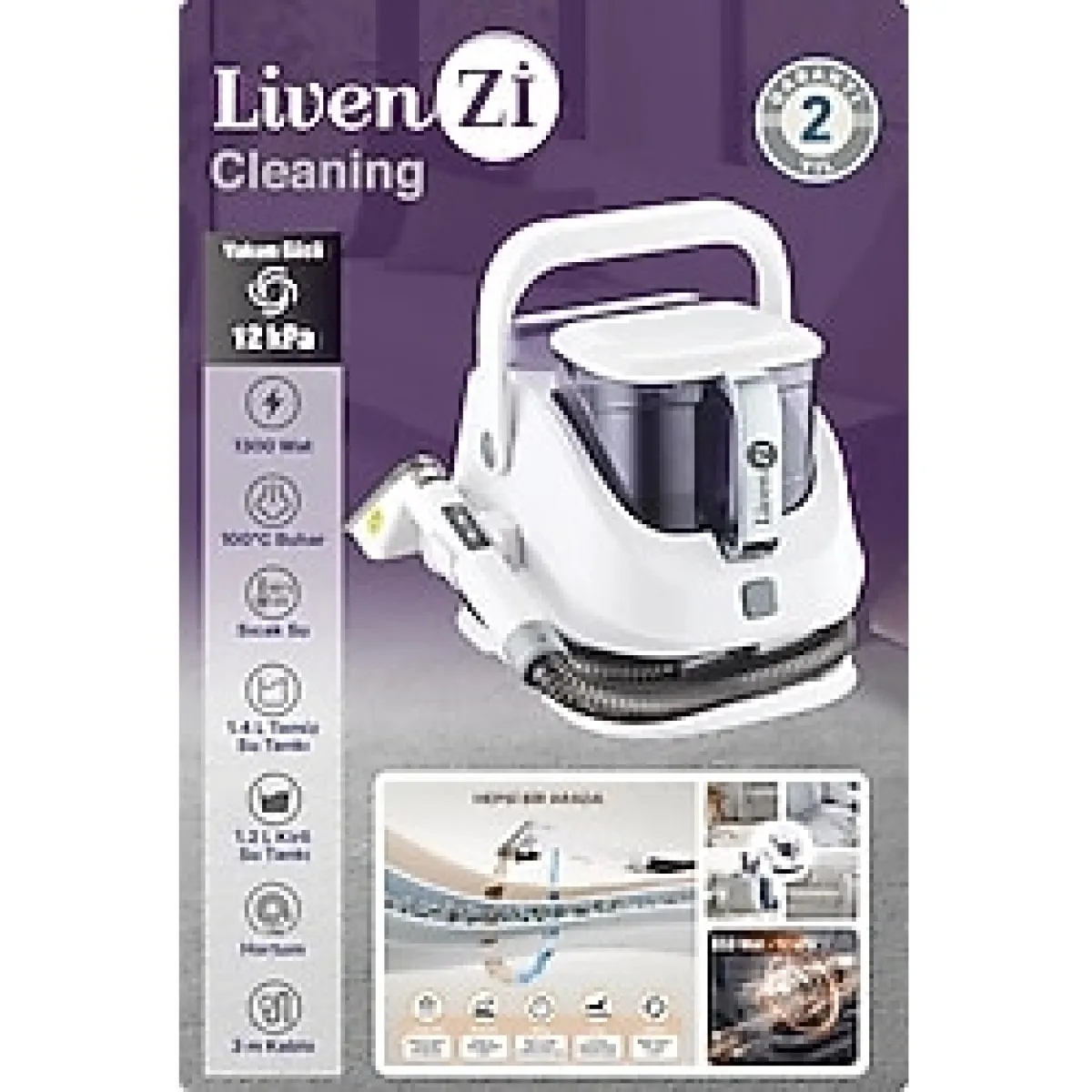 Livenzi JJB-747-A Buharlı Koltuk Halı Yıkama ve Leke Çıkartma Makinesi-Beyaz