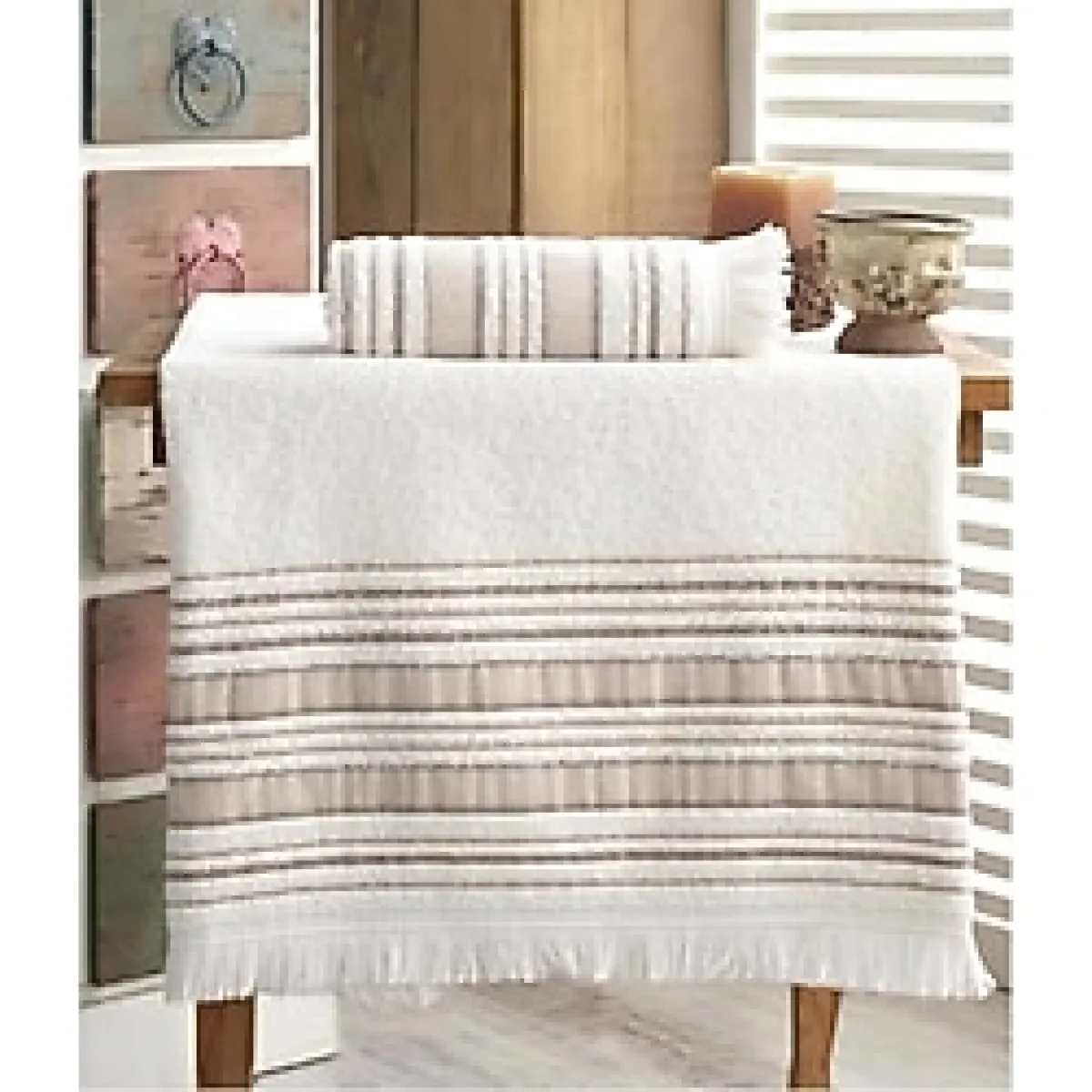 Louis Marie Banyo Havlu Takımı 70 x 140 cm ve 50 x 90 cm Kahve - Kahverengi
