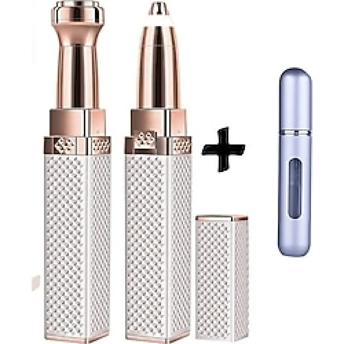 Markafox Luxury 2 Başlıklı Şarjlı Işıklı Kaş Bıyık Alma Vücut Tüy Epilasyon Aleti + Mini Parfüm Şişesi