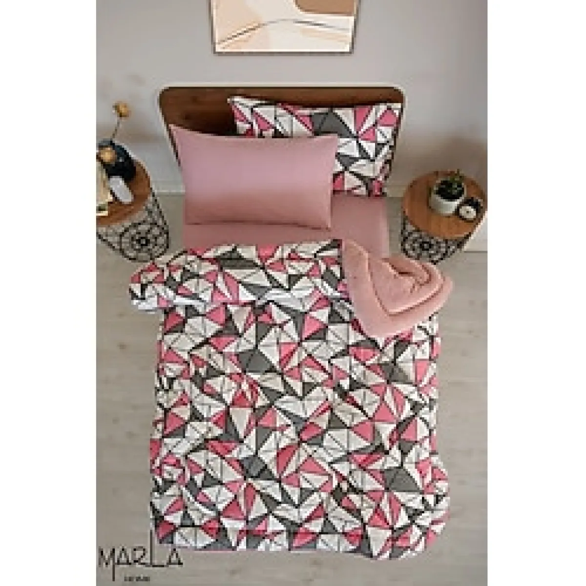 MARLA HOME Baklava Desenli Geometrik Şekilli Karışık Renkli Tek Kişilik Uyku Seti