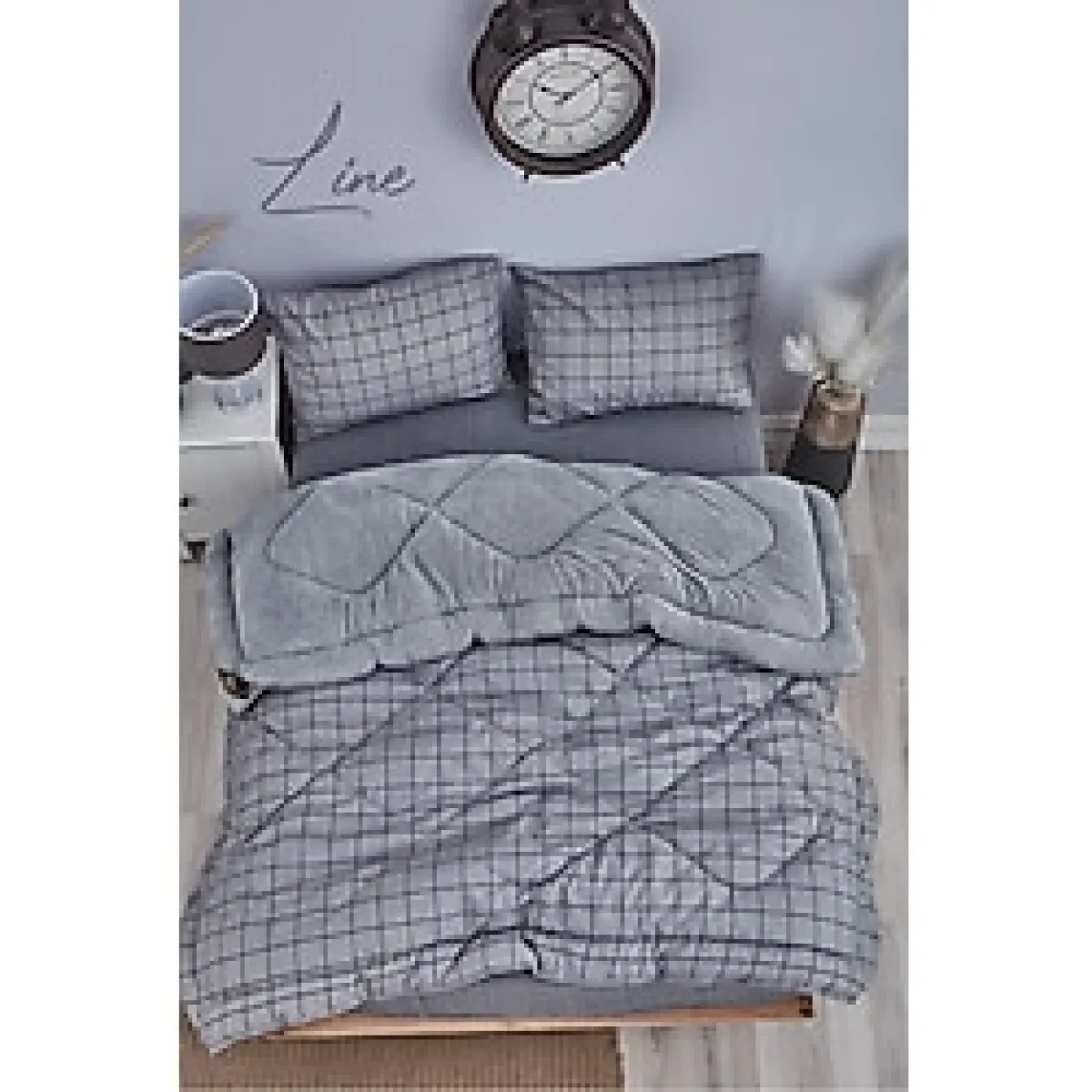 MARLA HOME Pofuduk Çift Kişilik Welsoft Line Desenli Çift taraflı Yorgan Seti