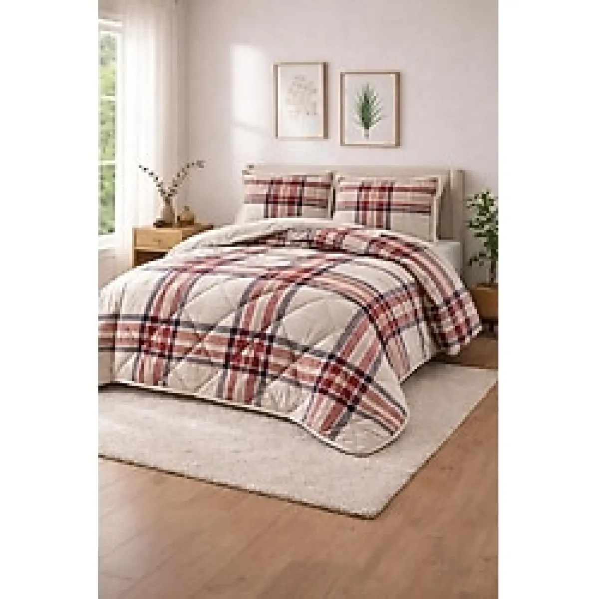 Merinos Çift Kişilik Comforter Yorgan Seti Peluş Dokulu 3 Parça - Bej - Krem