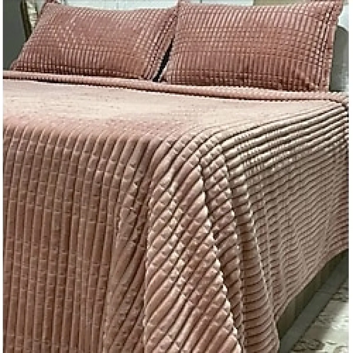 Merinos Modern Line 3 Parça Çift Kişilik Battaniye Seti Pudra - 220 x 240 cm