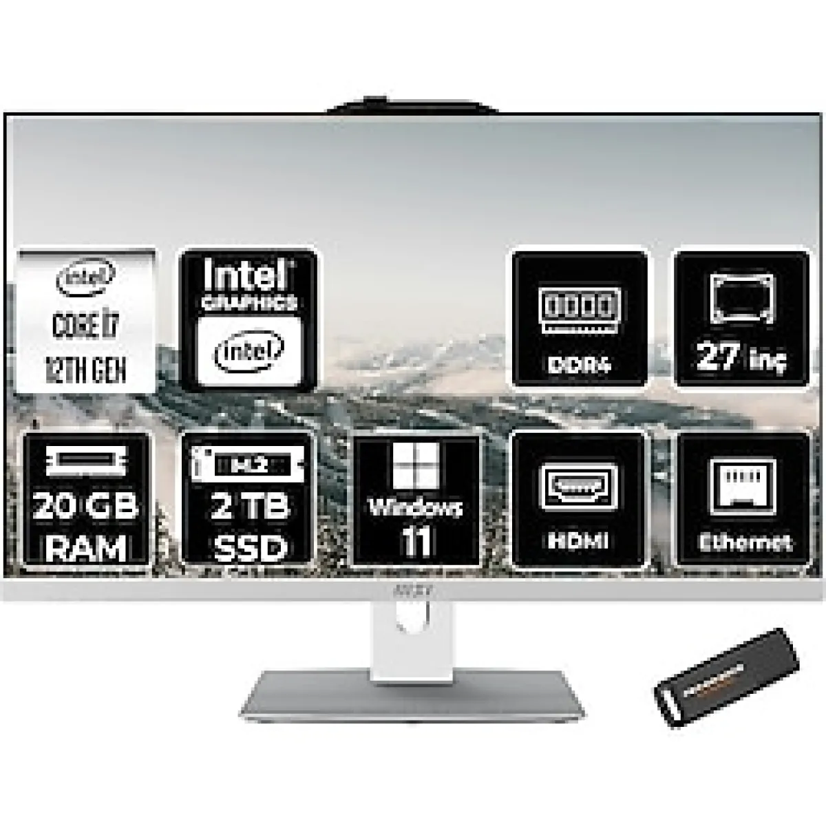 Msı Modern AM272P Intel Core I7 1255U 20GB 2tb SSD 27" Fhd Windows 11 Pro All In One Bilgisayar & Per4 USB Bellek 12M1209TRP419 - Beyaz