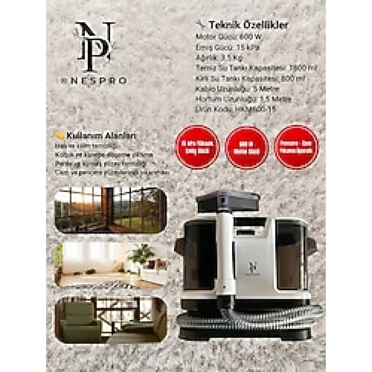 Nespro HKM600-15 Halı ve Koltuk Yıkama Makinesi - Beyaz