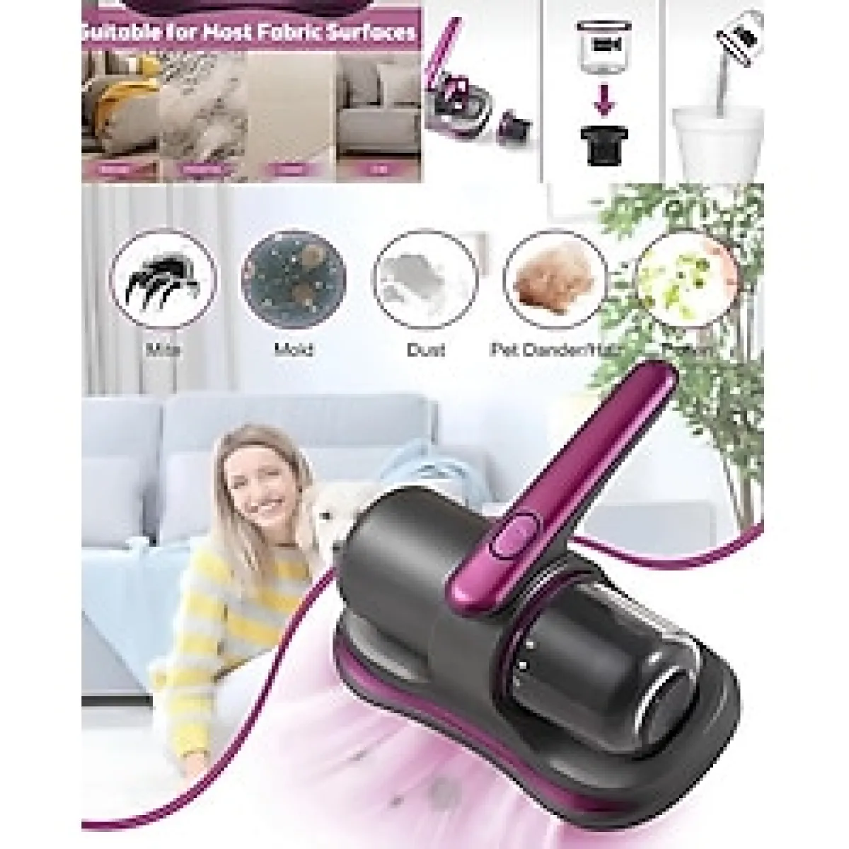 Nom Tekno Nomtekno/Halı Koltuk Yatak Kanepe Şarjlı Kablosuz Uv Sterilizasyonlu Akar Temizleyici Süpürge - Siyah - Mor