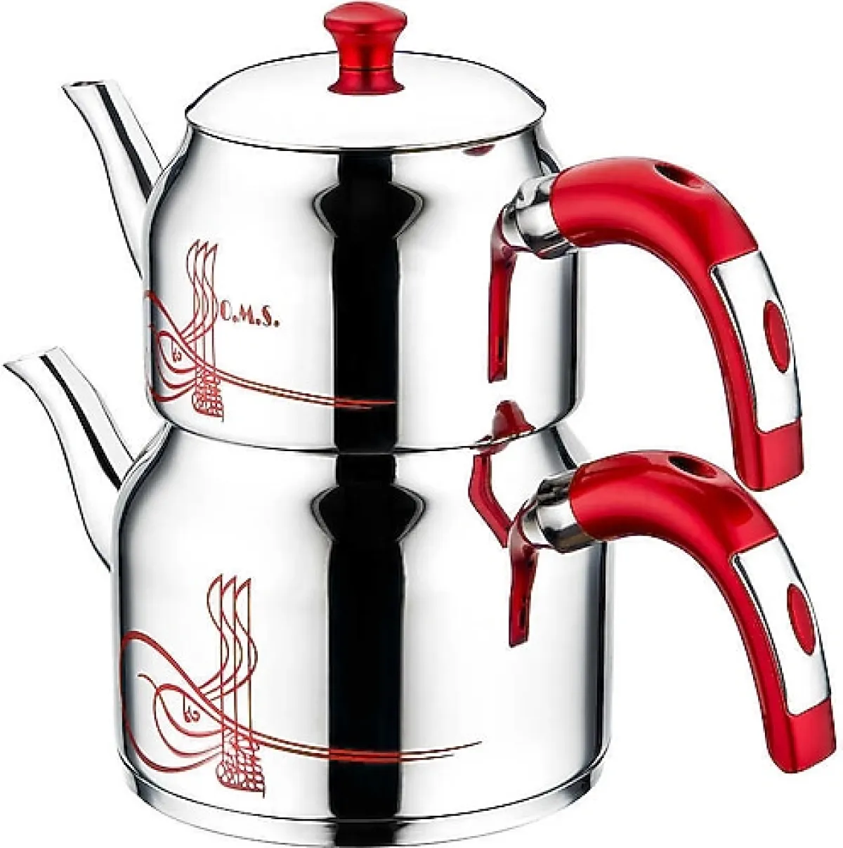 OMS 8043 Bakalit Saplı Büyük Boy Çelik Çaydanlık