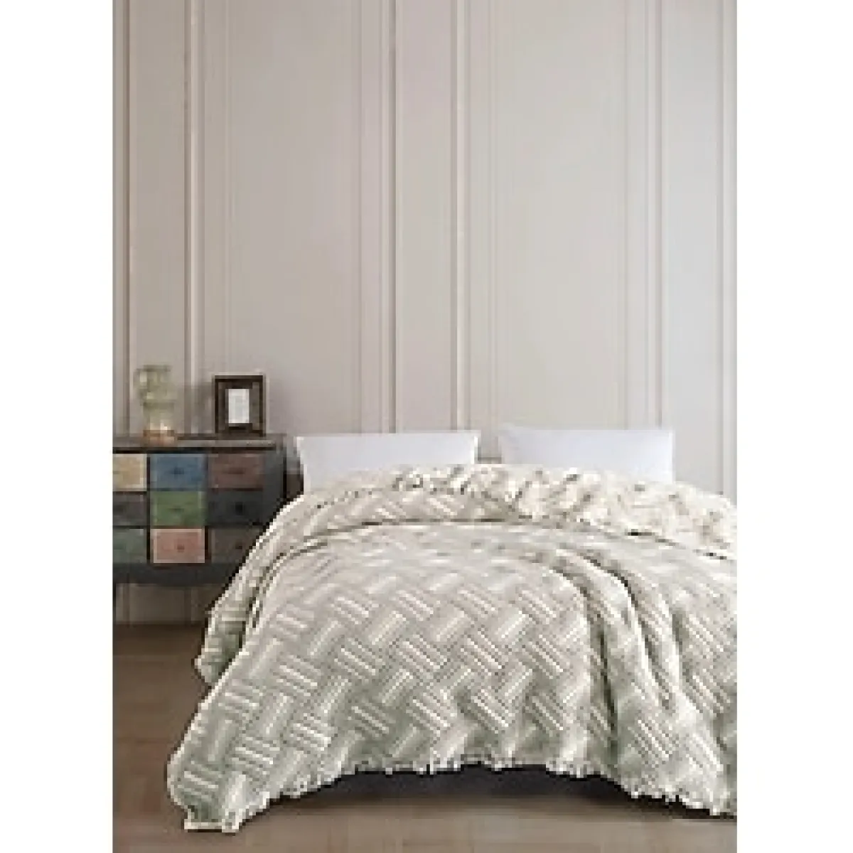 Orbit %100 Pamuk Dolgulu Müslin Yatak Örtüsü - Çift Kişilik 230X250 - Yumuşak Dokulu 4 Mevsim Pike & Koltuk Şalı - Adaçayı Yeşili