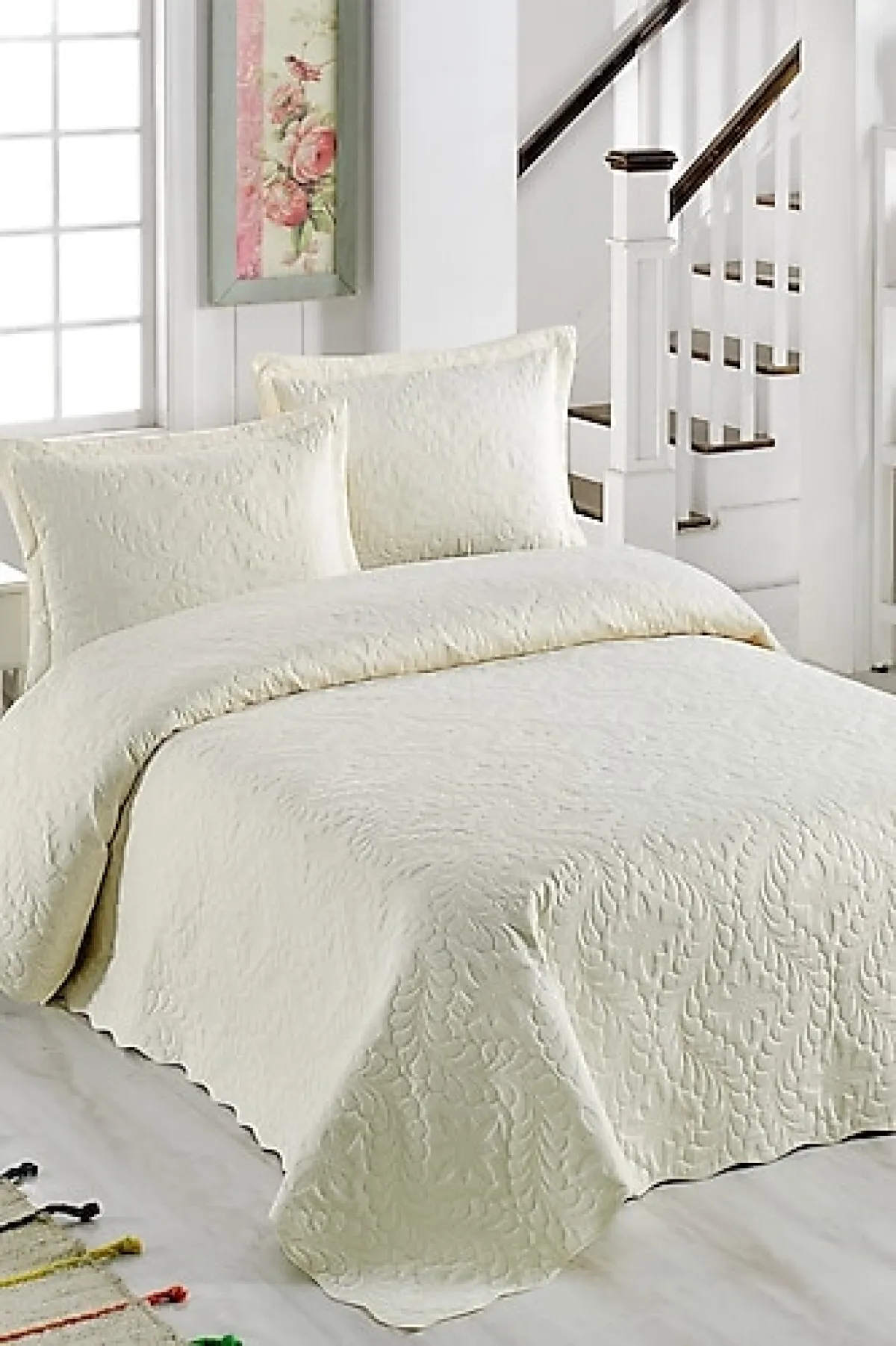 Örtüm Ivy Krem Çift Kişilik Yatak Örtüsü Takımı