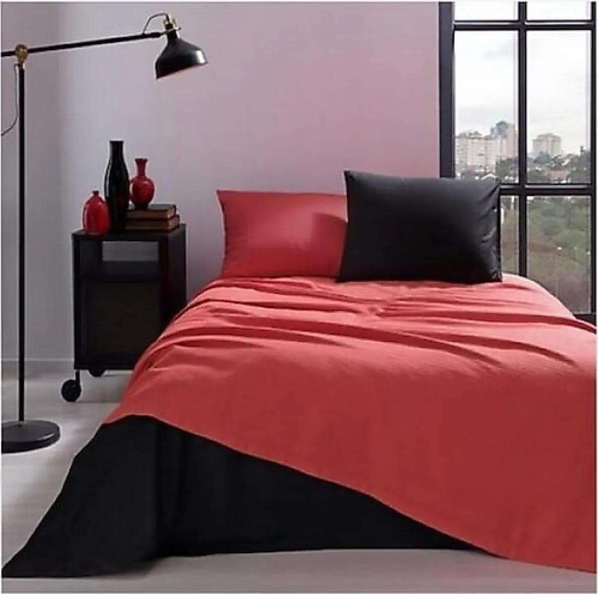 Özdilek Colormix Kırmızı-Siyah Pamuk Tek Kişilik Pike Takımı