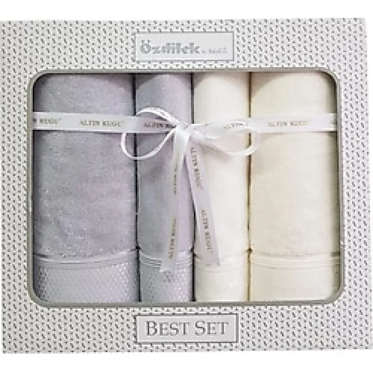 Özdilek Ditsy Best Set Hamam Takımı Gri Krem