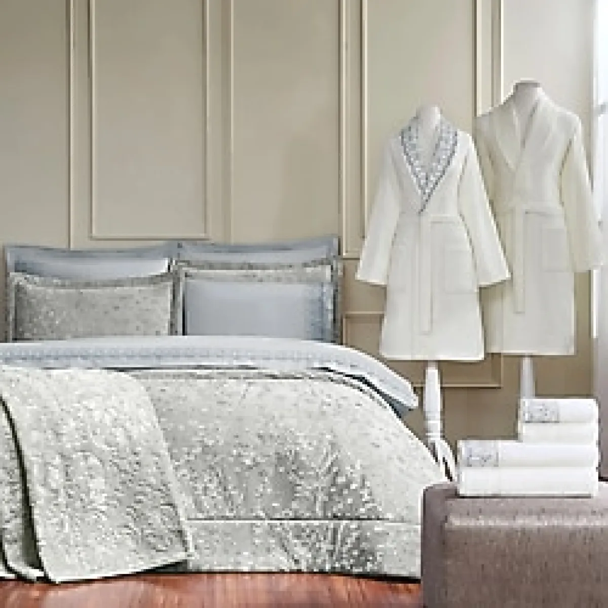 Özdilek Flowerland Çift Kişilik Çeyiz Seti 16 Parça Gümüş