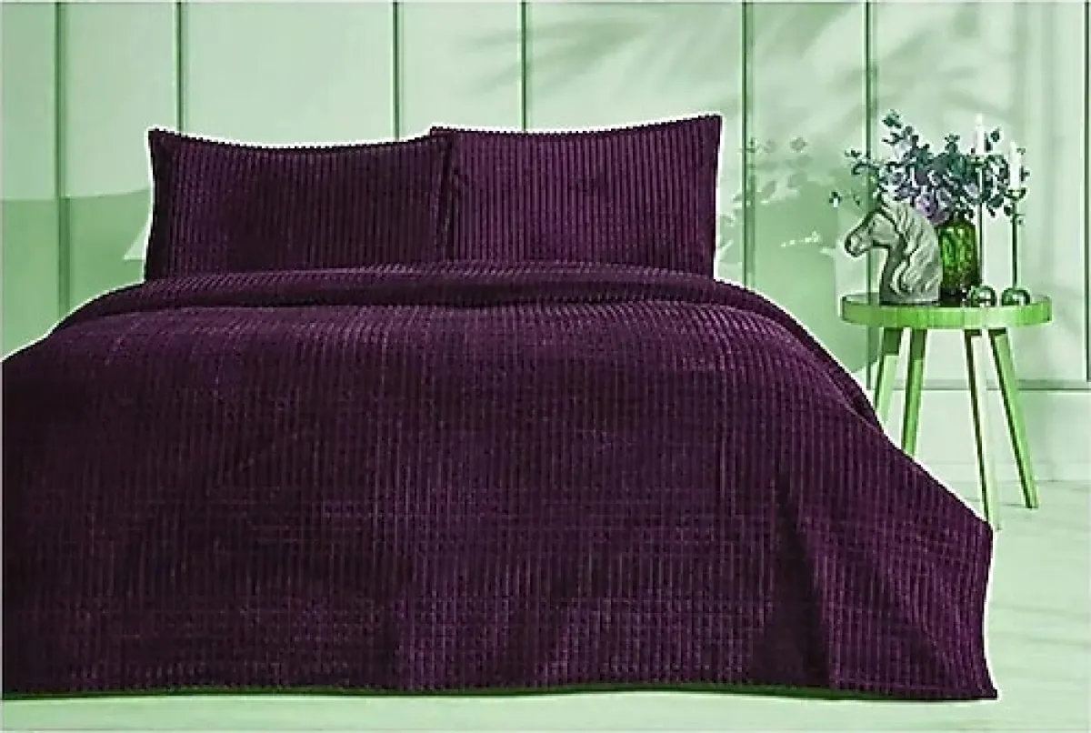 Özdilek Piramit Mürdüm Çift Kişilik Yatak Örtüsü Takımı