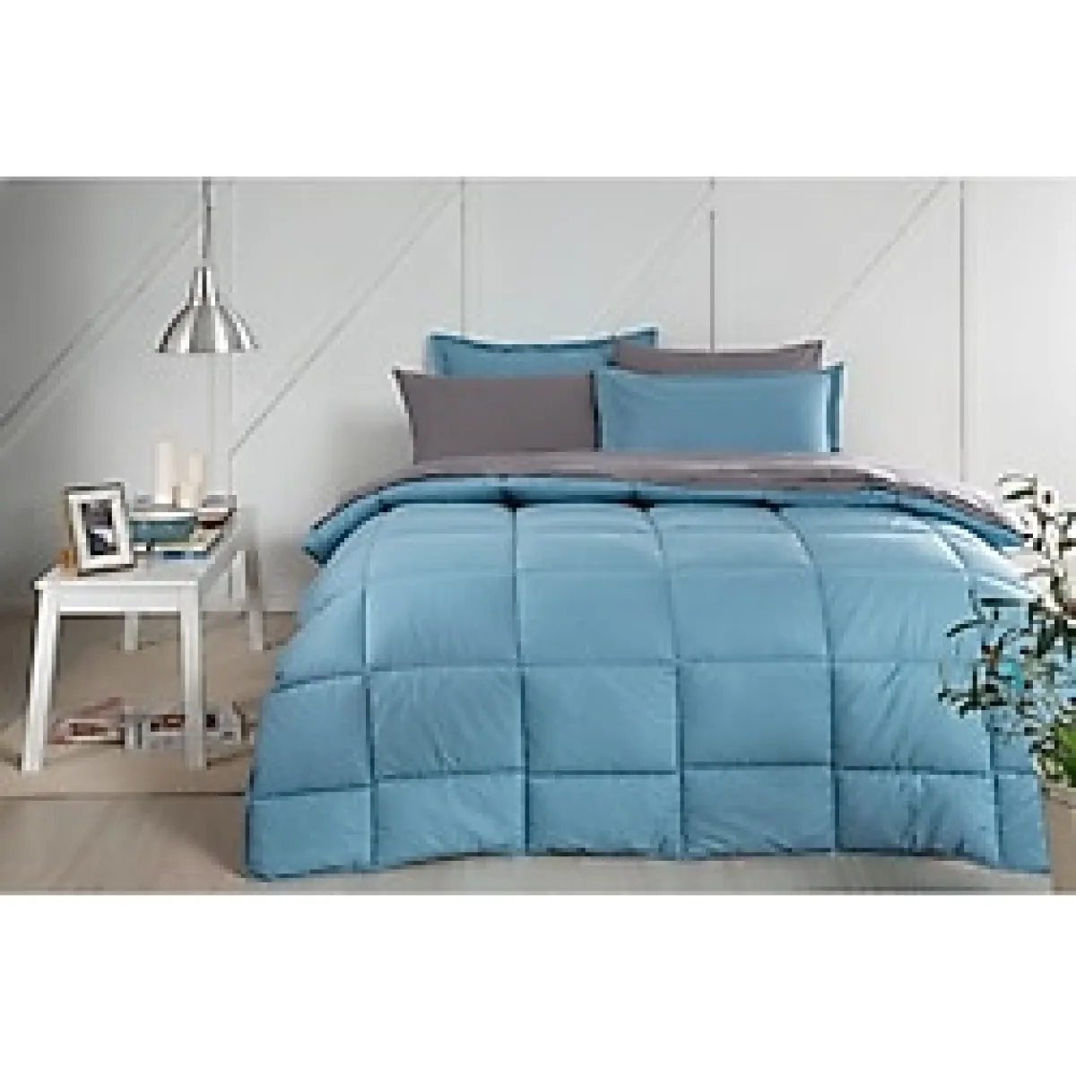 Özdilek Ranforce Colormix Uyku Seti Çift Kişilik Antrasit-Petrol - Mavi