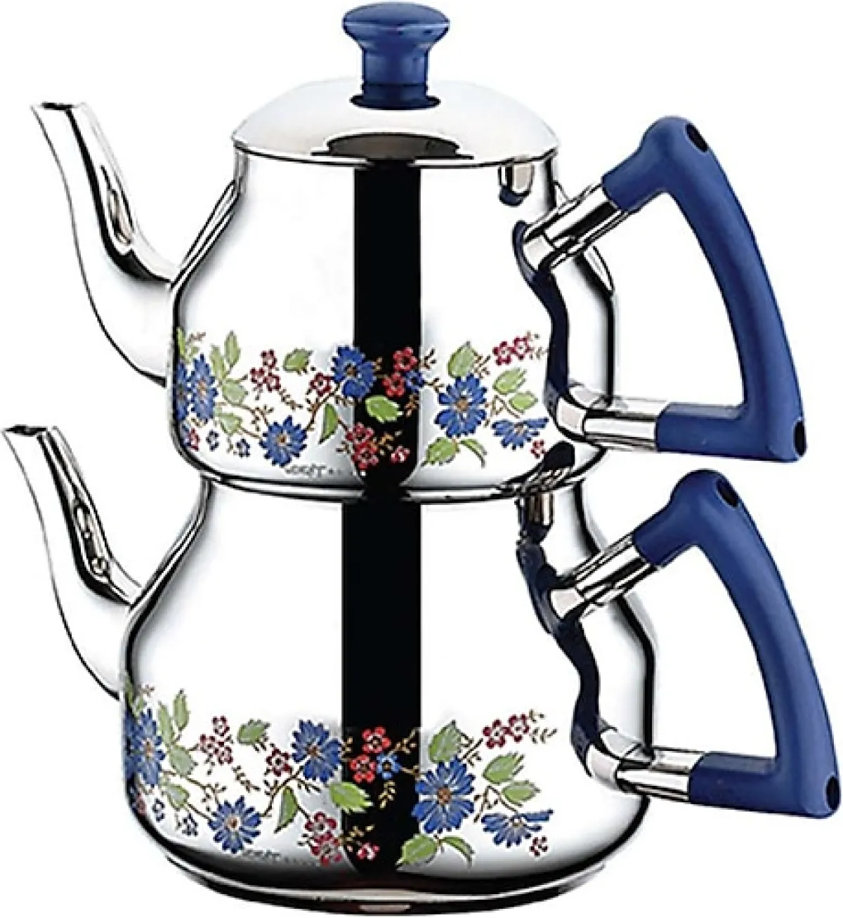 Özkent Marmaris K-317 Mavi Desenli Orta Boy Çelik Çaydanlık