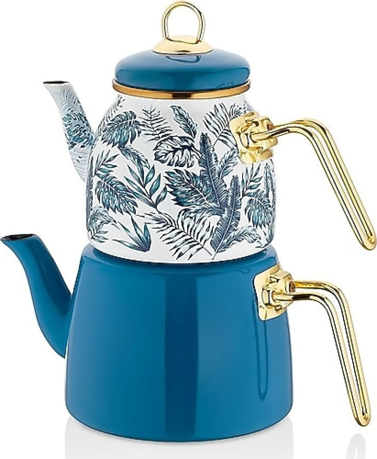 Paçi Elite Class Yaprak Desenli Mavi Emaye Çaydanlık