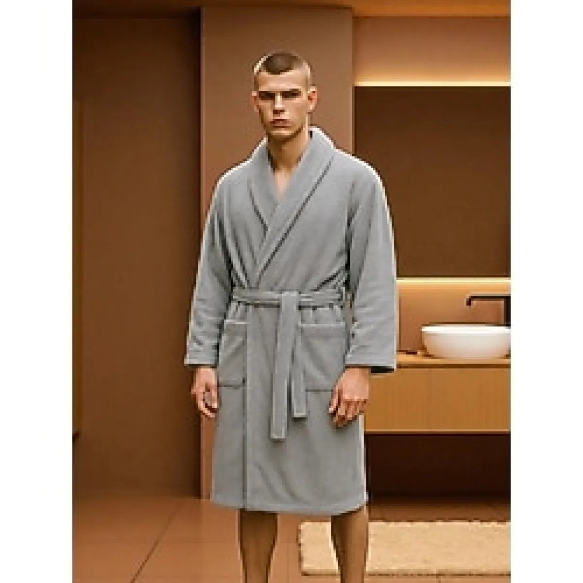 Pamuklu Erkek Bornoz - Gri