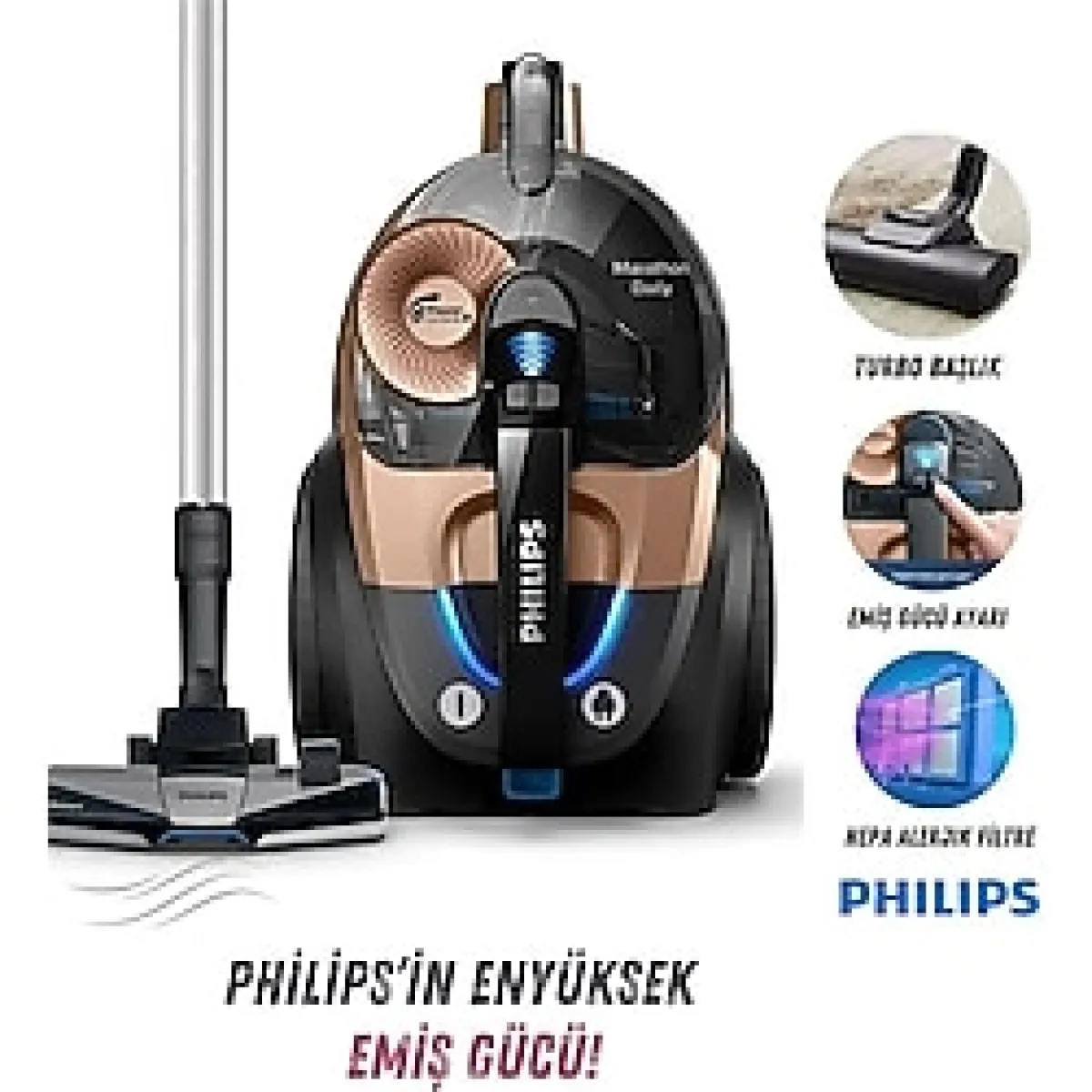 Philips EtchX YENİ SERİ ,XB7151 Marathon Daily Torbasiz Elektrikli Süpürge ,5 YIL GARANTİ,900 W,HEPA 13