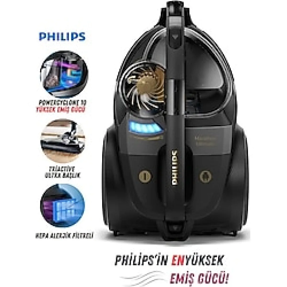 Philips Hepa Filtreli Üstün Çekim Güçlü Premium Toz Torbasız Elektrikli Süpürge - 899W - Powercyclone 10 - Siyah