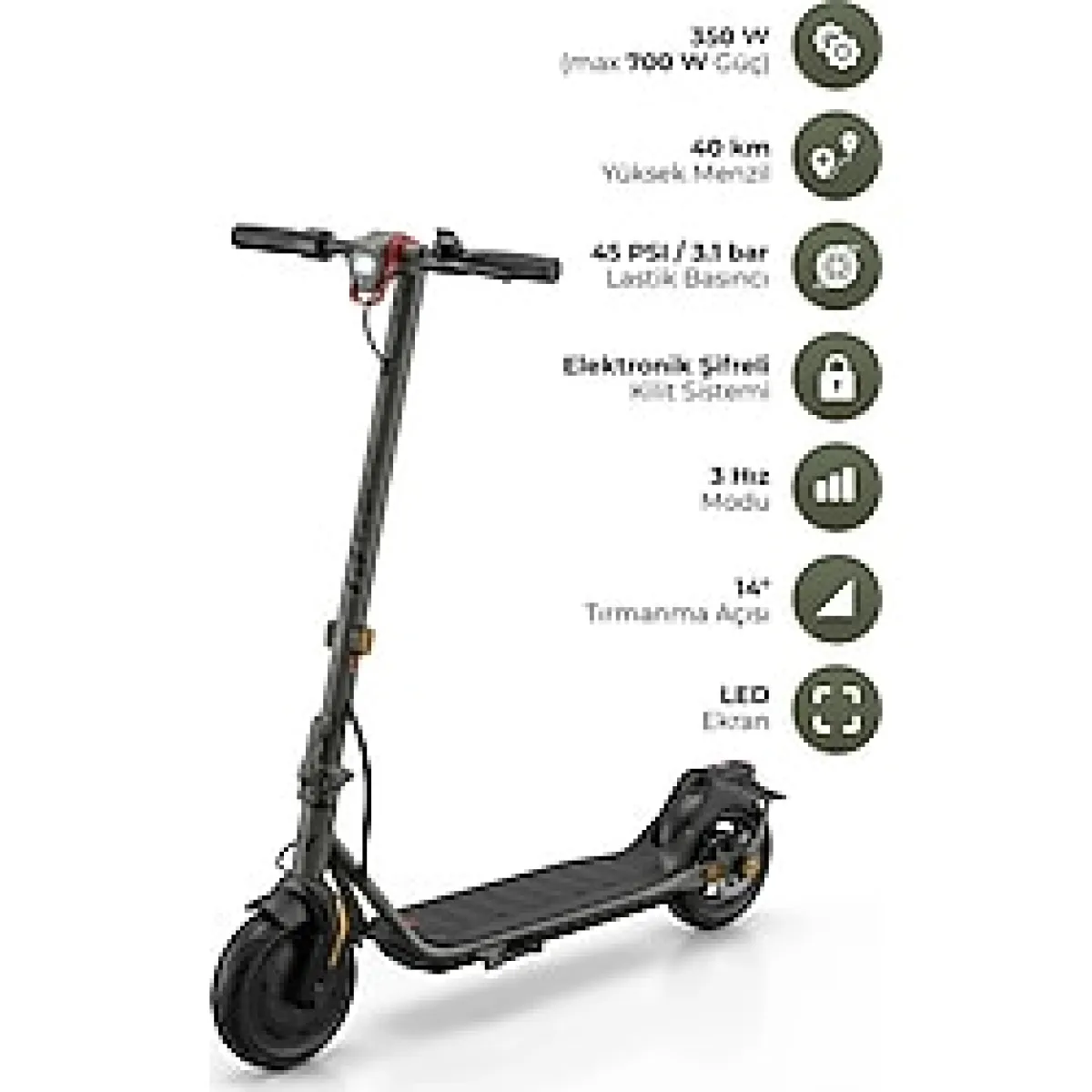 Pirantech JB-545 Elektrikli Scooter - 350W Motor, 25 Km/s Hız, Disk Fren, Ipx5, 13.2AH Batarya