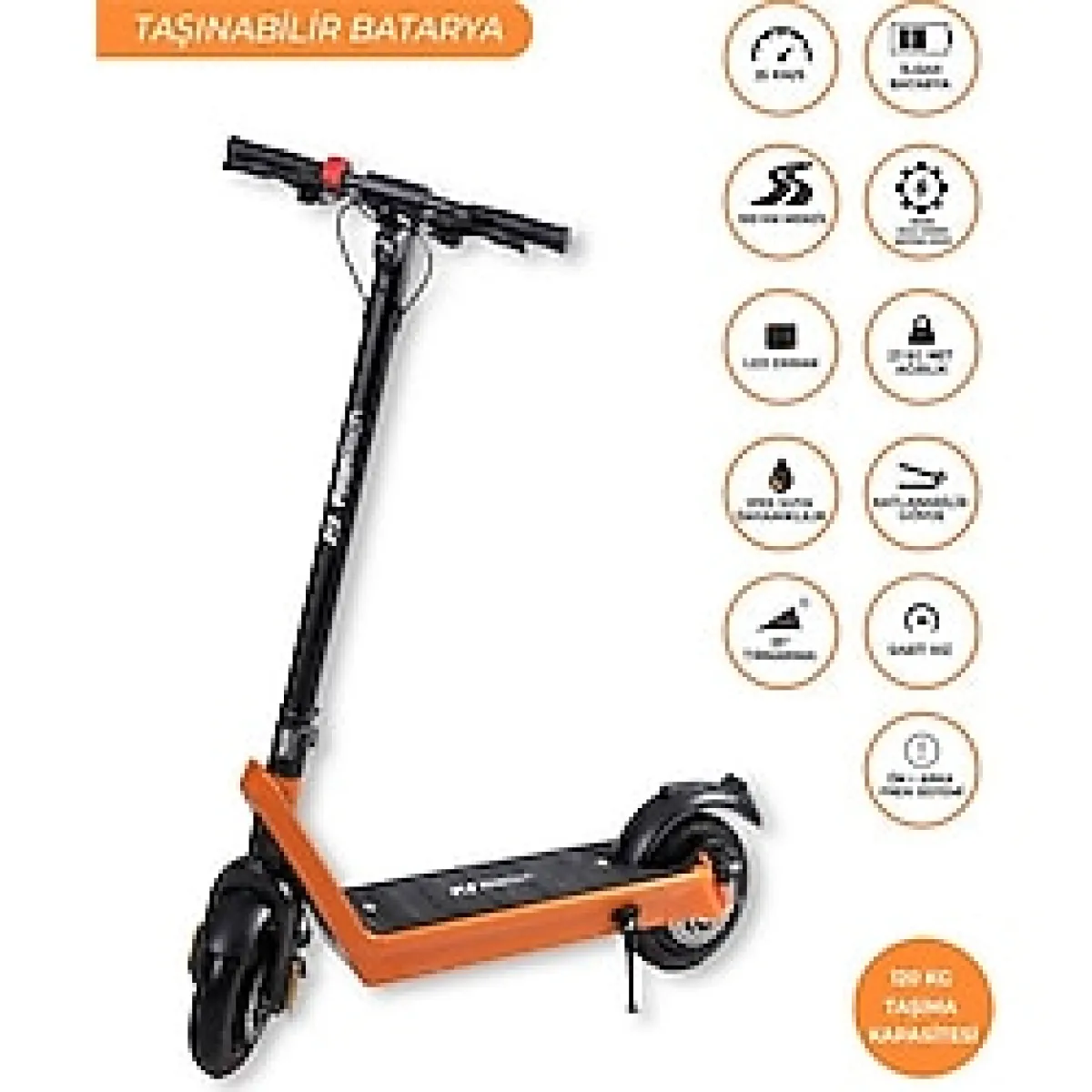 Pirantech X9 Elektrikli Scooter - Çıkartılabilir Bataryalı 850W Katlanabilir Scooter - Turuncu