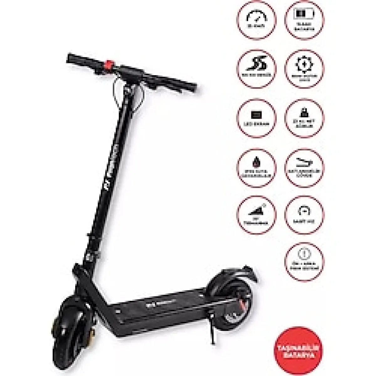 Pirantech X9 Elektrikli Scooter - Çıkartılabilir Bataryalı Max 850W Katlanabilir Scooter - Siyah