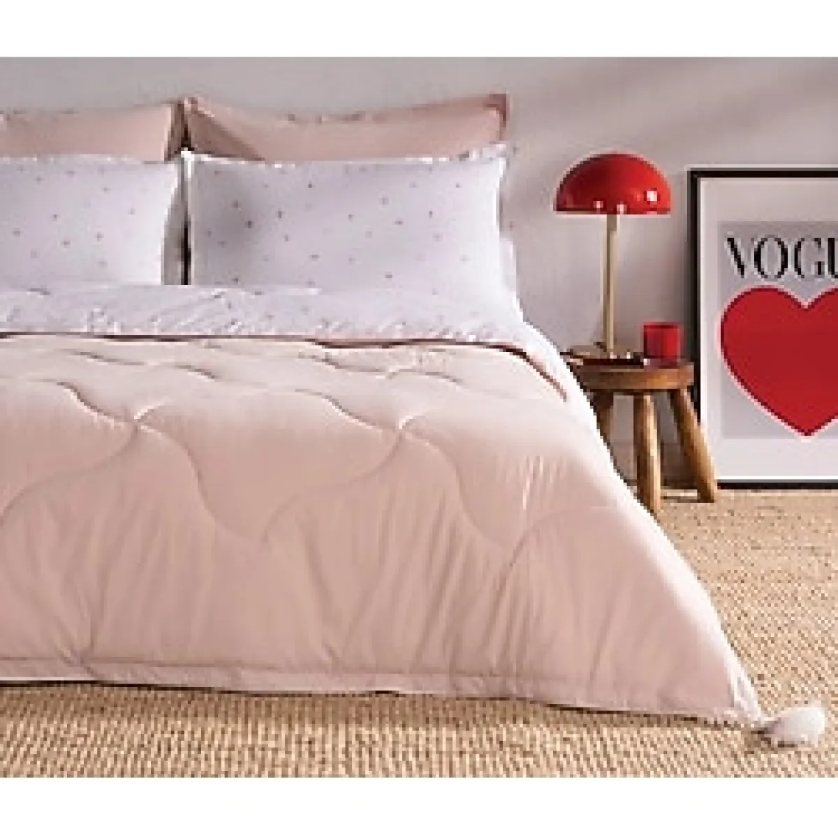 Puffy Brera Çift Kişilik Kadife Uyku Seti - Pudra