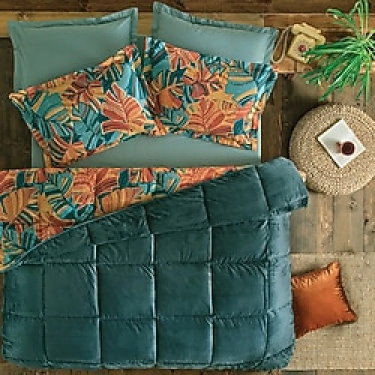 Puffy Elody Tek Kişilik Threefy Uyku Seti - Petrol - Petrol Mavisi