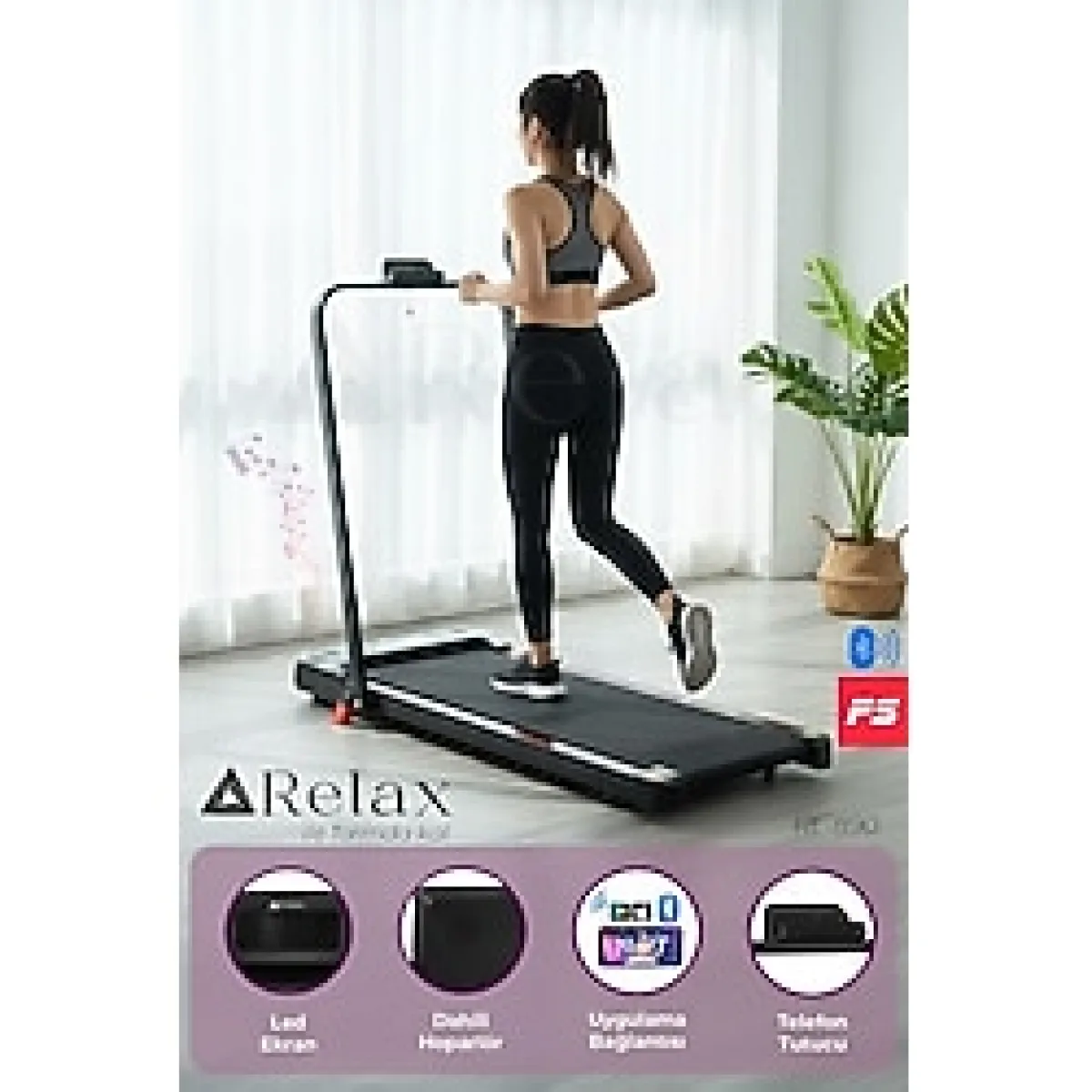 Relax Bluetoothlu Uzaktan Kumandalı Portatif Yürüme ve Koşu Bandı - Siyah