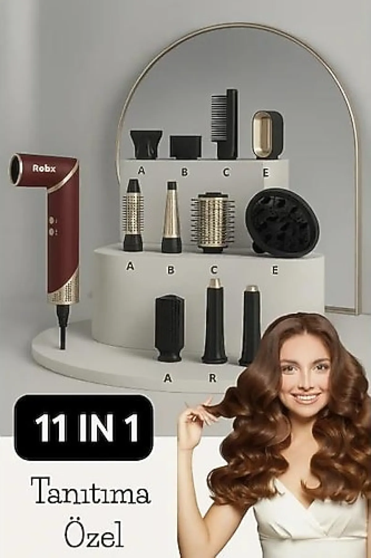 Robx BY-818 Airwrap 11in1 Kırmızı Saç Şekillendirme Seti