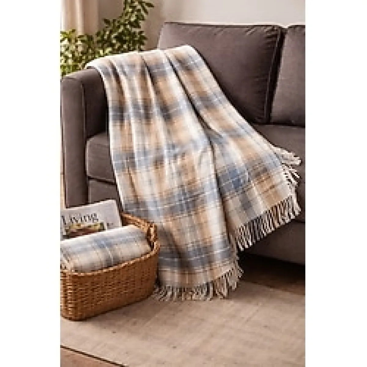 Saçlı Battaniye Tv Battaniyesi Sıcak Tutan Termal Desenli 150X200 - 150 x 200 cm - Mavi - Bej