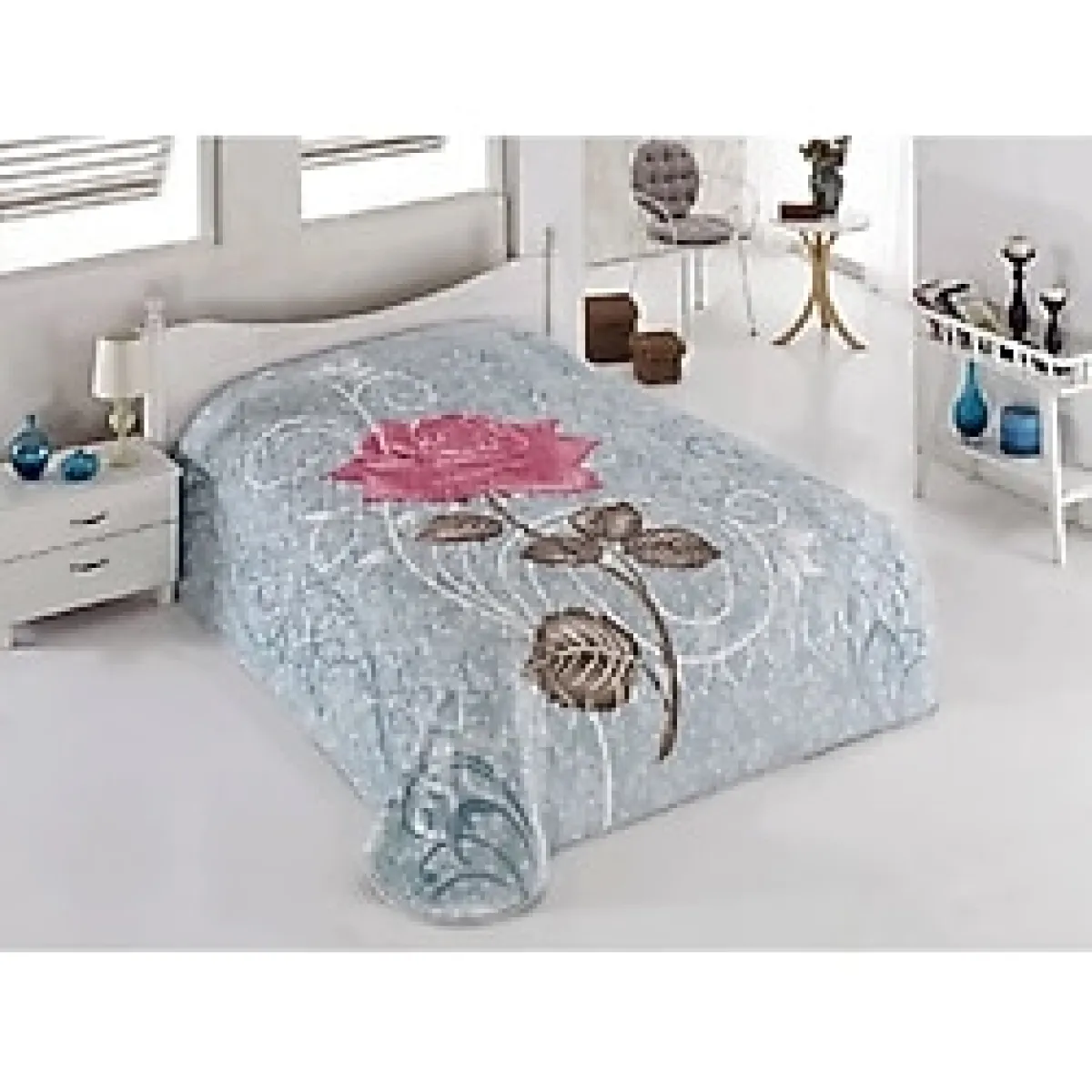 Sarar Çift Kişilik Battaniye- Yeni Gül Turkuaz