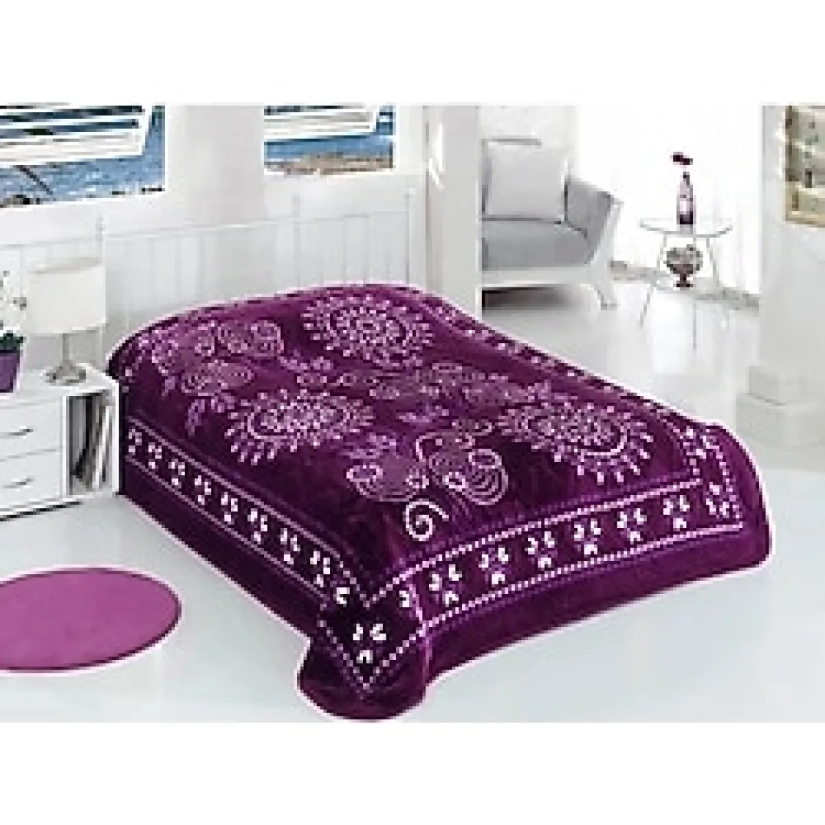 Sarar Gül Modern Desen Çift Kişilik Battaniye 4 Kg Yıkanabilir Peluş Kalın Kullanışlı Battaniye