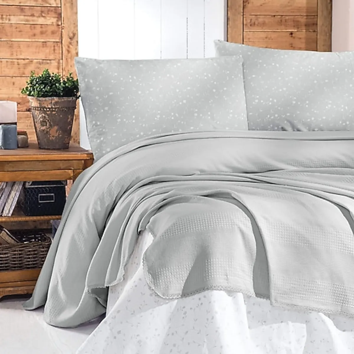 Schafer Flower 3 Parça Tek Kişilik Pike Takımı Gri